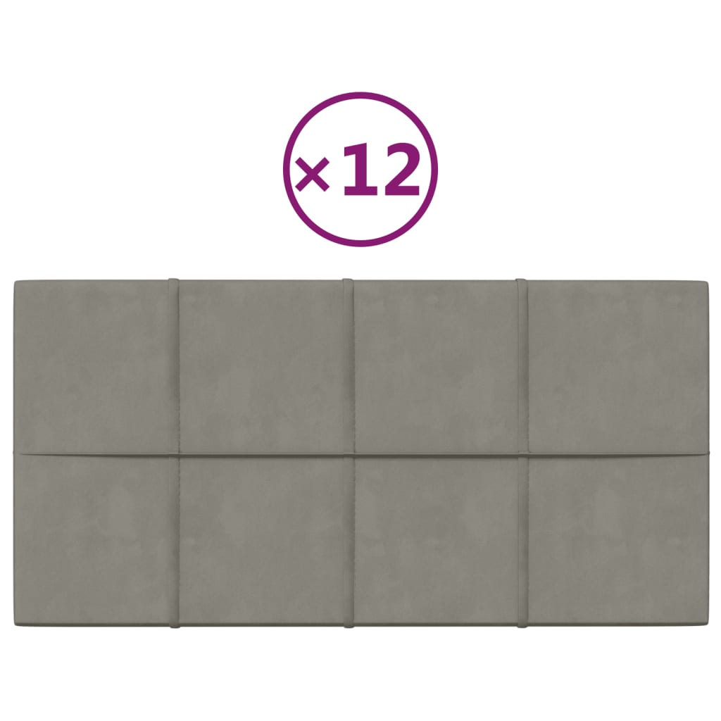 Pannelli Murali 12 pz Grigio Chiaro 60x30 cm in Velluto 2,16 m²