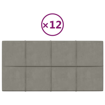 Pannelli Murali 12 pz Grigio Chiaro 60x30 cm in Velluto 2,16 m²