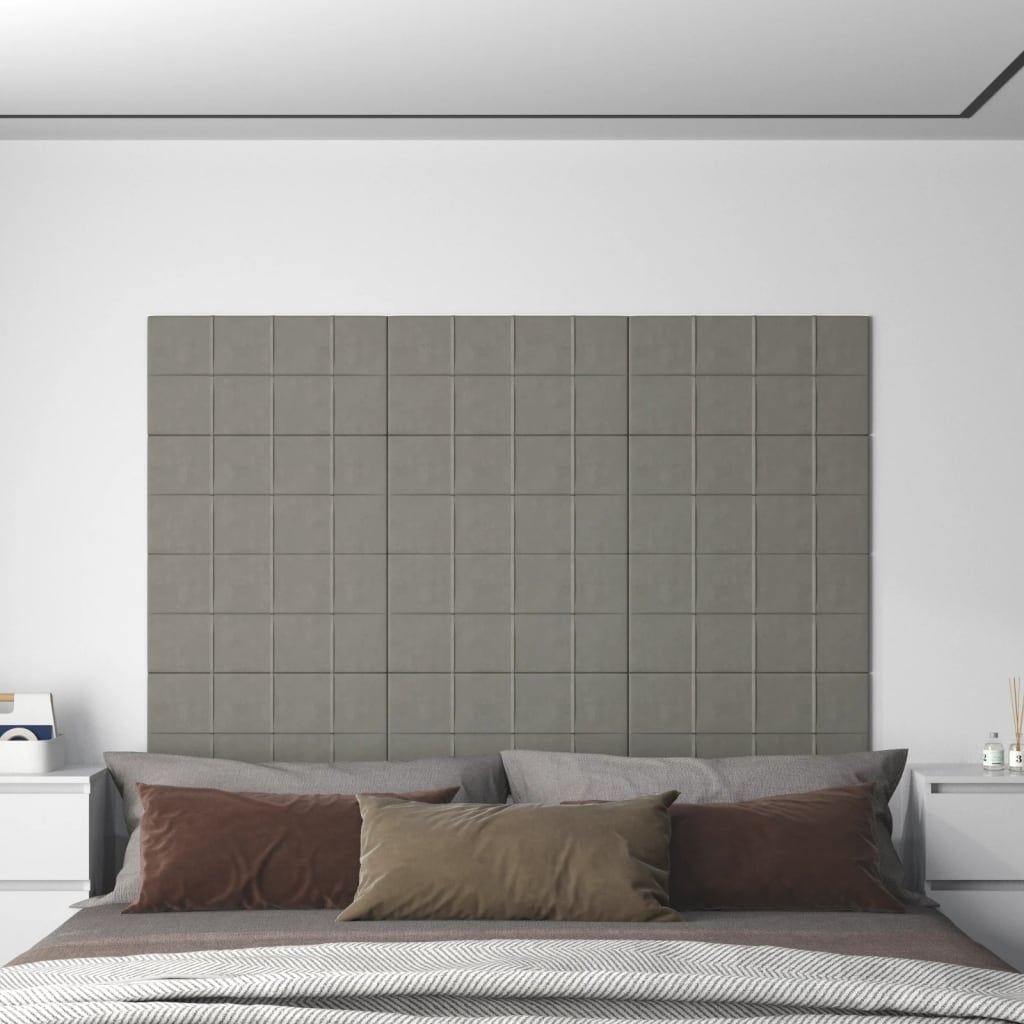 Pannelli Murali 12 pz Grigio Chiaro 60x30 cm in Velluto 2,16 m²