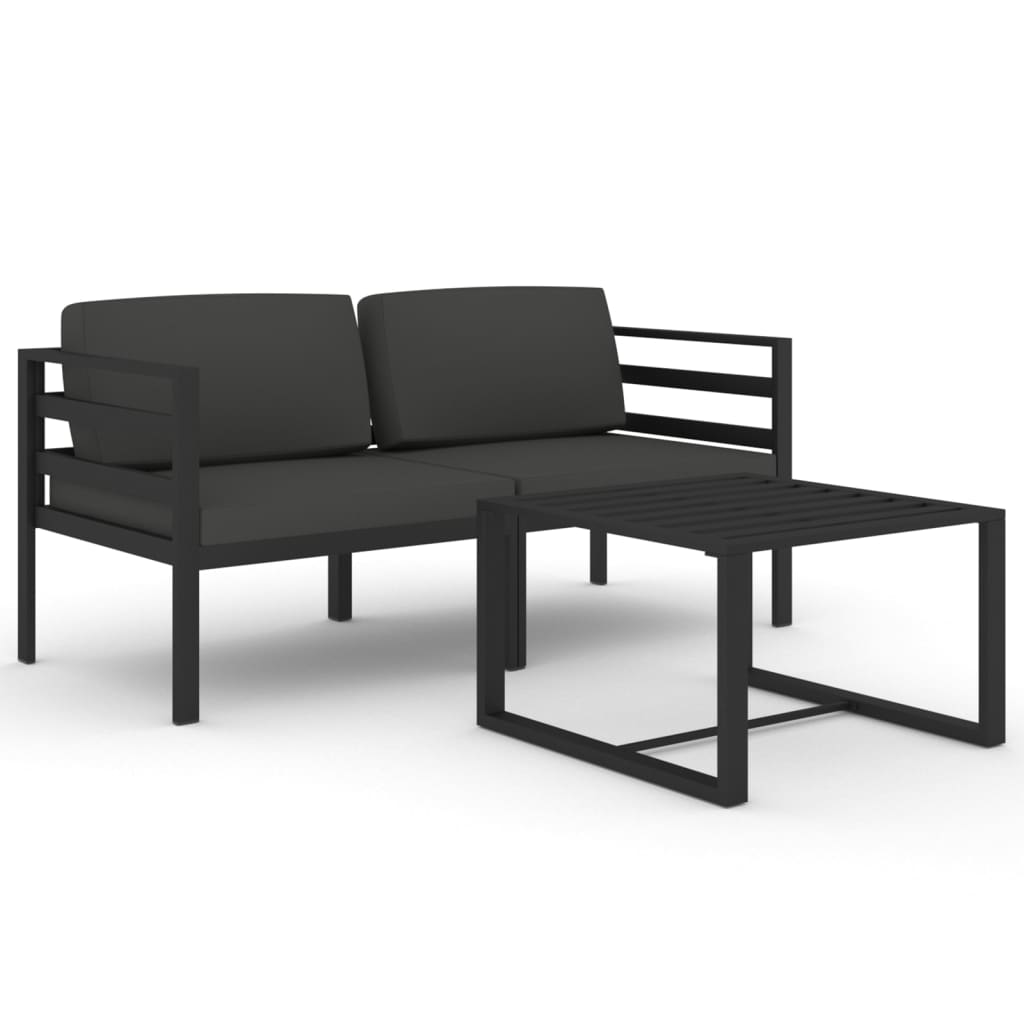 Set Divani da Giardino 3 pz con Cuscini in Alluminio Antracite