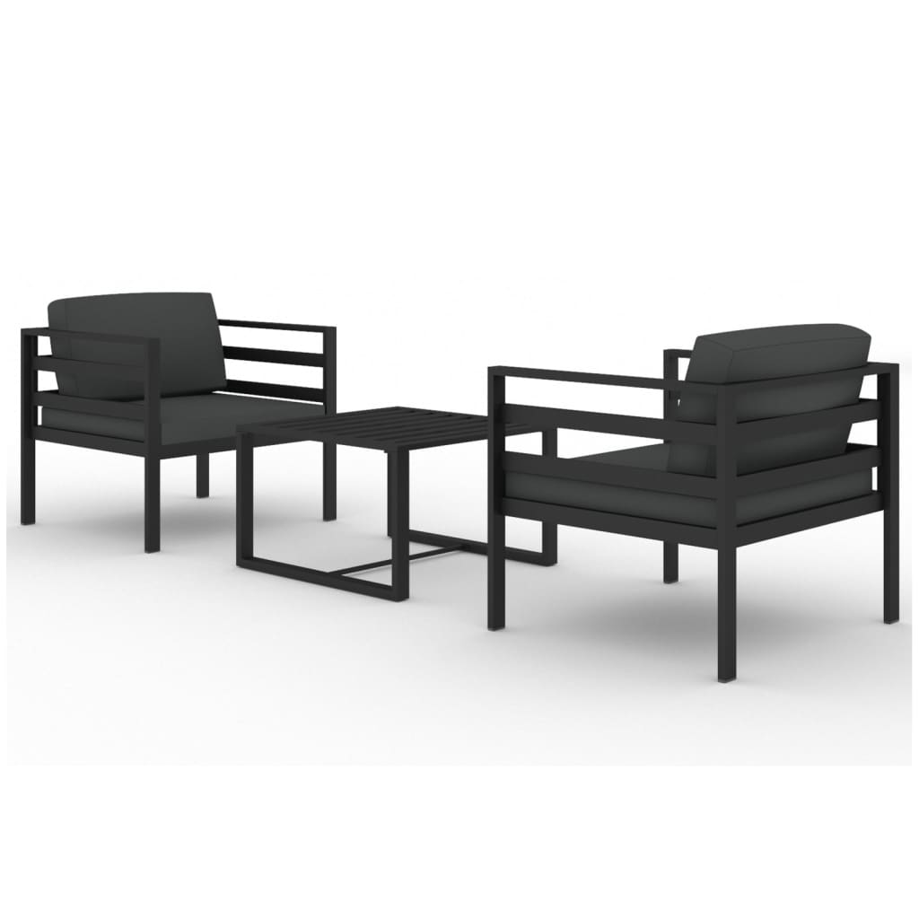 Set Divani da Giardino 3 pz con Cuscini in Alluminio Antracite