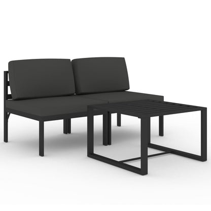 Set Divani da Giardino 3 pz con Cuscini in Alluminio Antracite