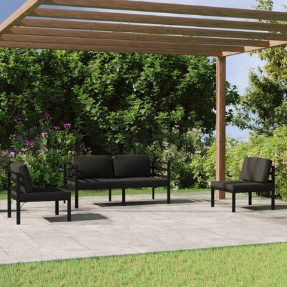 Set Divani da Giardino 4 pz con Cuscini in Alluminio Antracite
