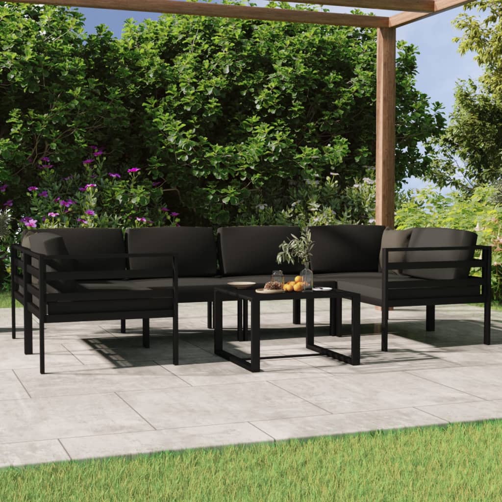 Set Divani da Giardino 7 pz con Cuscini in Alluminio Antracite