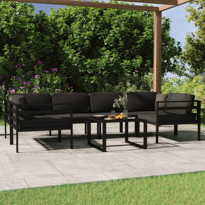 Set Divani da Giardino 7 pz con Cuscini in Alluminio Antracite