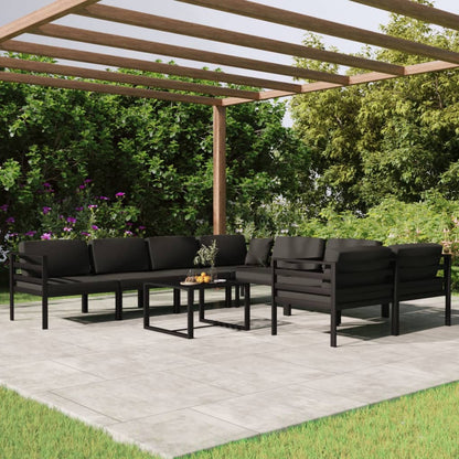 Set Divani da Giardino 9 pz con Cuscini in Alluminio Antracite