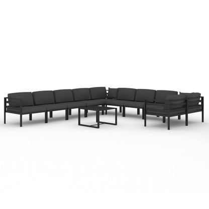Set Divani da Giardino 11 pz con Cuscini in Alluminio Antracite