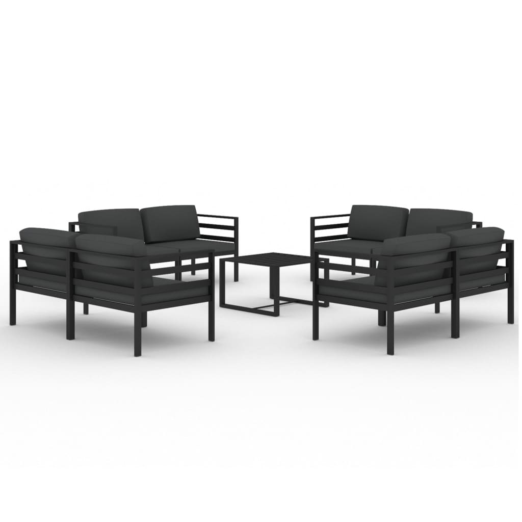 Set Divani da Giardino 9 pz con Cuscini in Alluminio Antracite