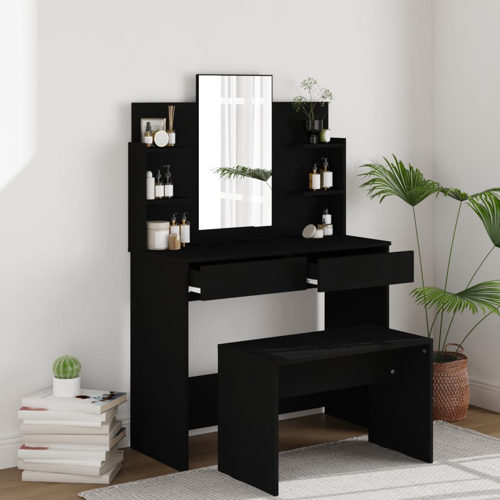 Toeletta con Specchio Nero 96x40x142 cm