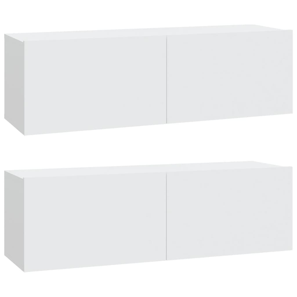 Mobili TV da Parete 2 pz Bianchi 100x30x30 cm Legno Multistrato