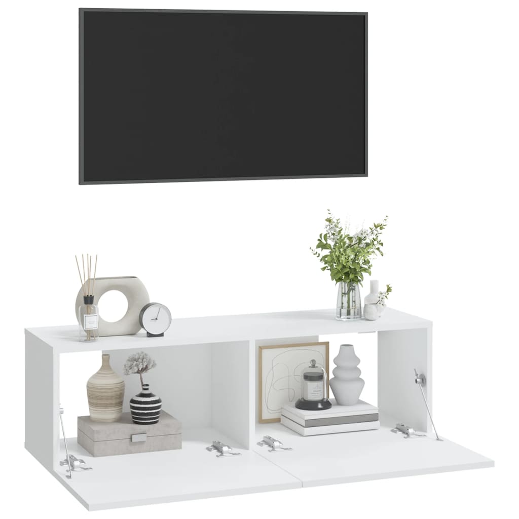 Mobili TV da Parete 2 pz Bianchi 100x30x30 cm Legno Multistrato