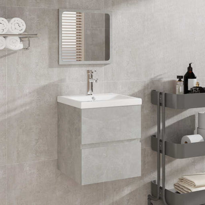 Mobile da Bagno con Specchio Grigio Cemento Legno Multistrato