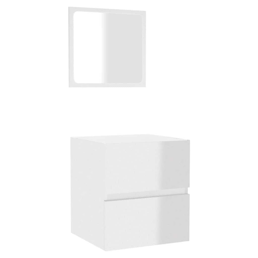 Mobile da Bagno con Specchio Bianco Lucido in Legno Multistrato