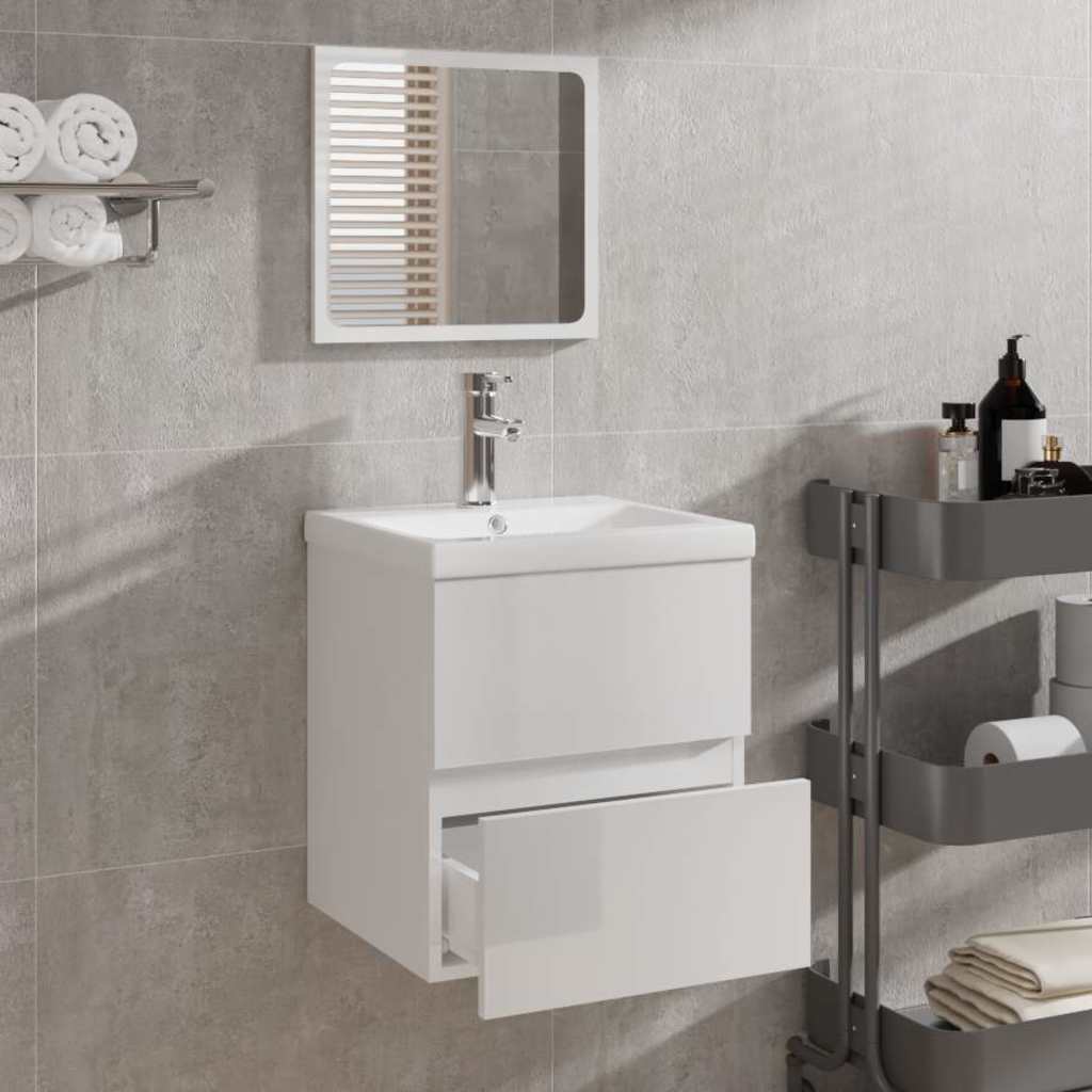 Mobile da Bagno con Specchio Bianco Lucido in Legno Multistrato