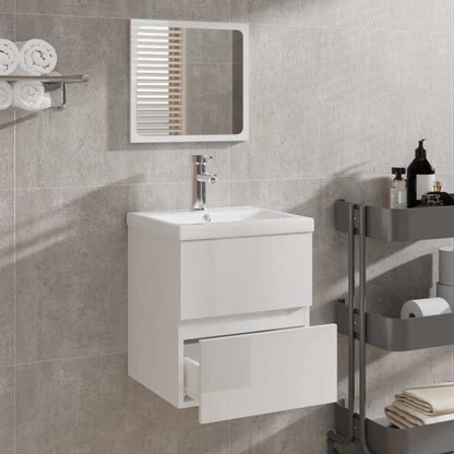 Mobile da Bagno con Specchio Bianco Lucido in Legno Multistrato