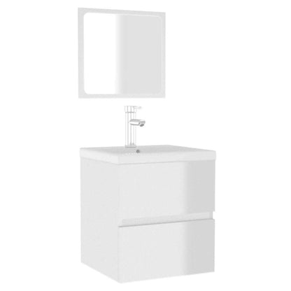 Mobile da Bagno con Specchio Bianco Lucido in Legno Multistrato