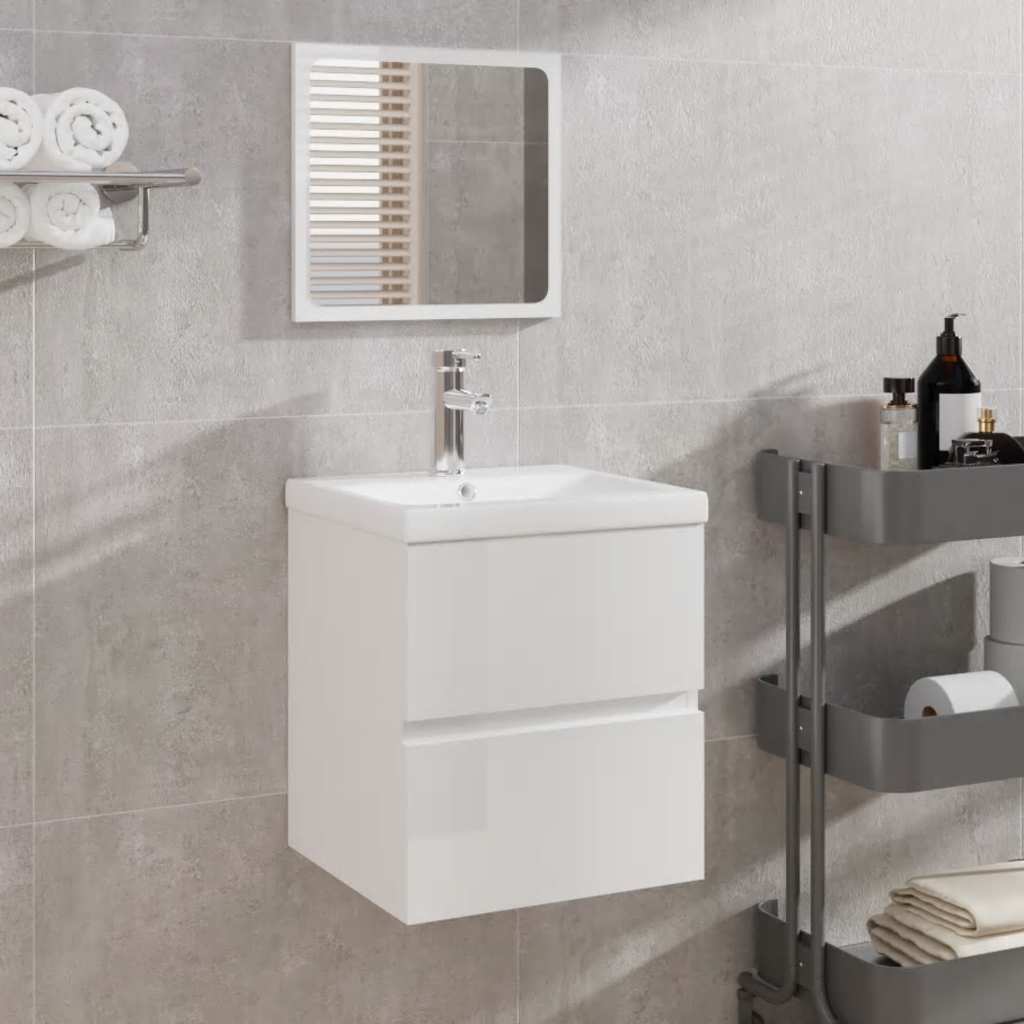 Mobile da Bagno con Specchio Bianco Lucido in Legno Multistrato