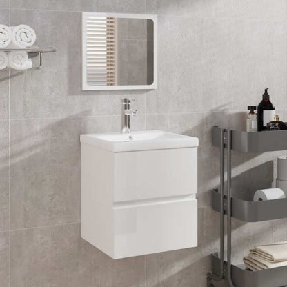 Mobile da Bagno con Specchio Bianco Lucido in Legno Multistrato