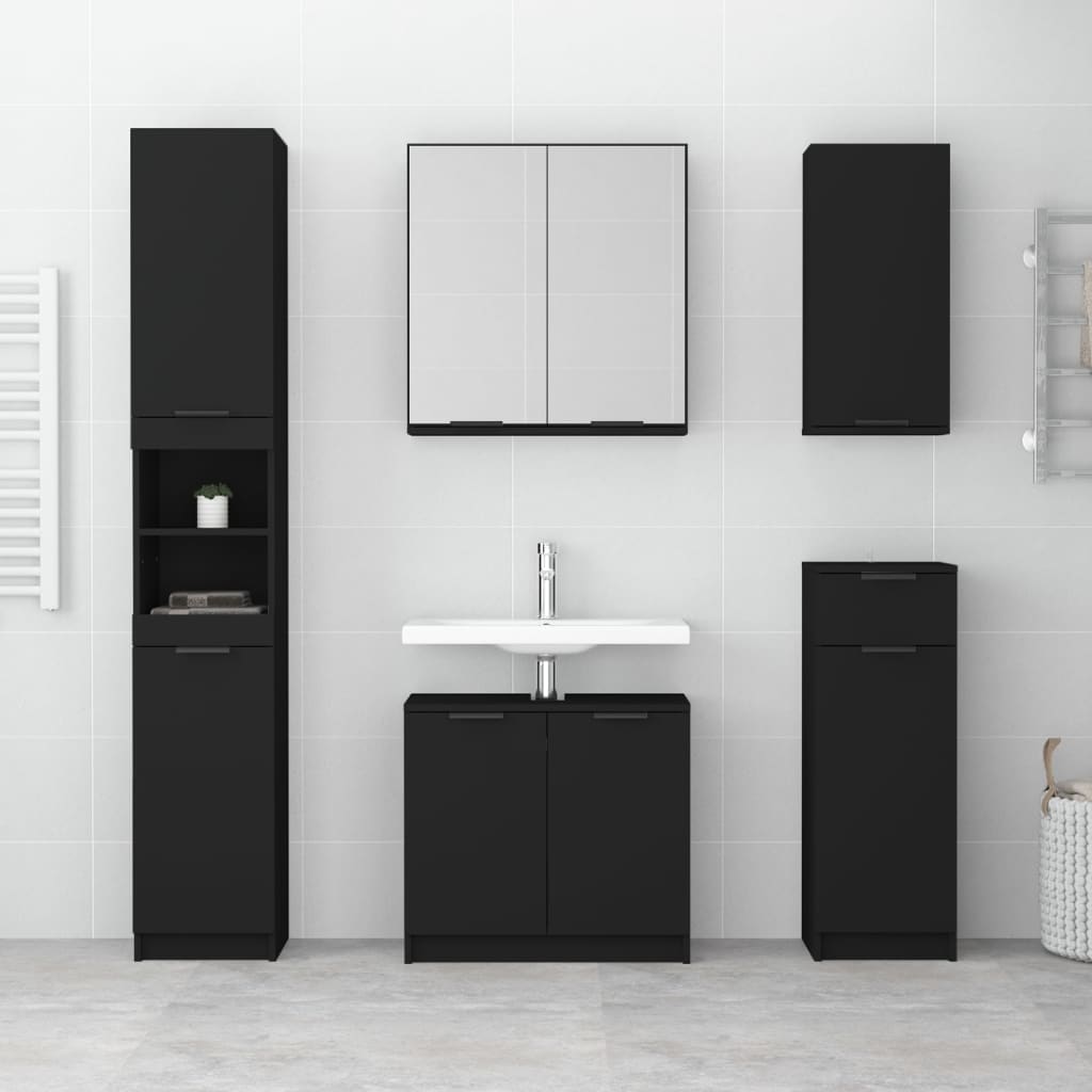 Armadietto da Bagno Nero 32x34x188,5 cm in Legno Multistrato