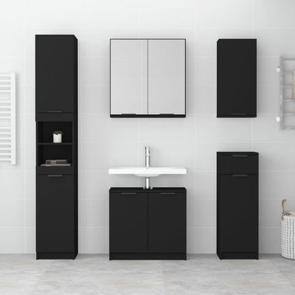 Armadietto da Bagno Nero 32x34x188,5 cm in Legno Multistrato