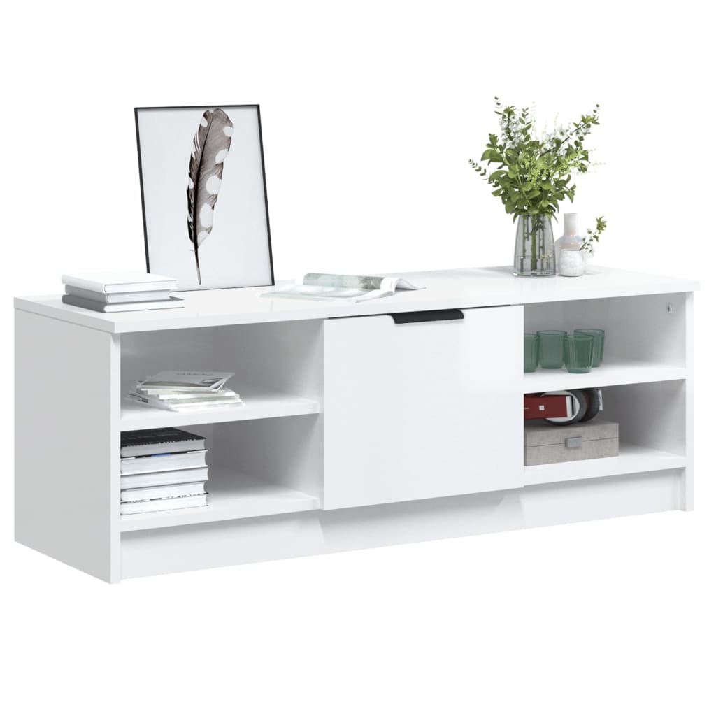 Mobile Porta TV Bianco Lucido 102x35,5x36,5cm Legno Multistrato