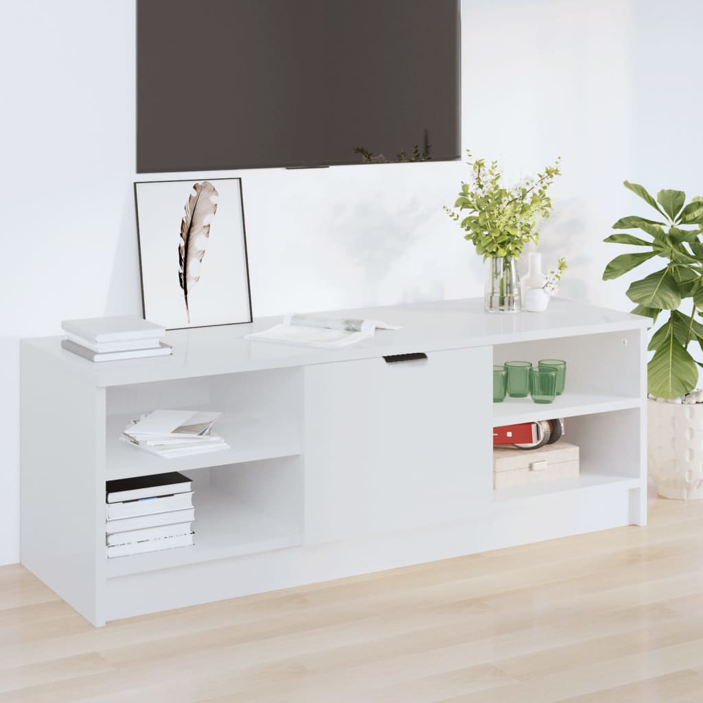 Mobile Porta TV Bianco Lucido 102x35,5x36,5cm Legno Multistrato