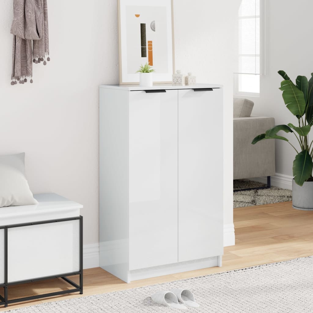 Scarpiera Bianco Lucido 59x35x100 cm in Legno Multistrato