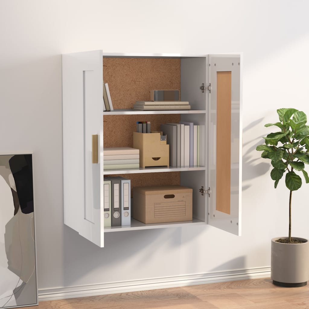 Mobile a Parete Bianco Lucido 69,5x32,5x90 cm Legno Multistrato