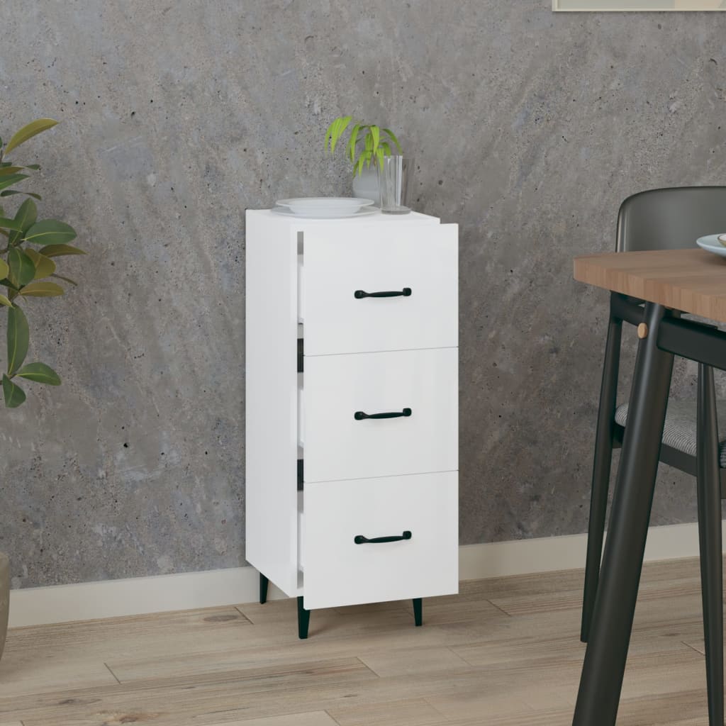 Credenza Bianco Lucido 34,5x34x90 cm in Legno Multistrato