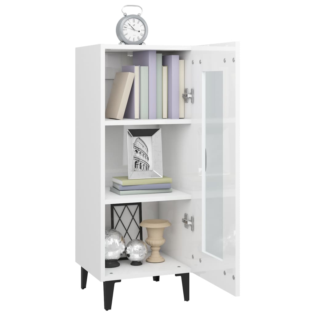Credenza Bianco Lucido 34,5x34x90 cm in Legno Multistrato