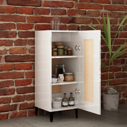 Credenza Bianco Lucido 34,5x34x90 cm in Legno Multistrato