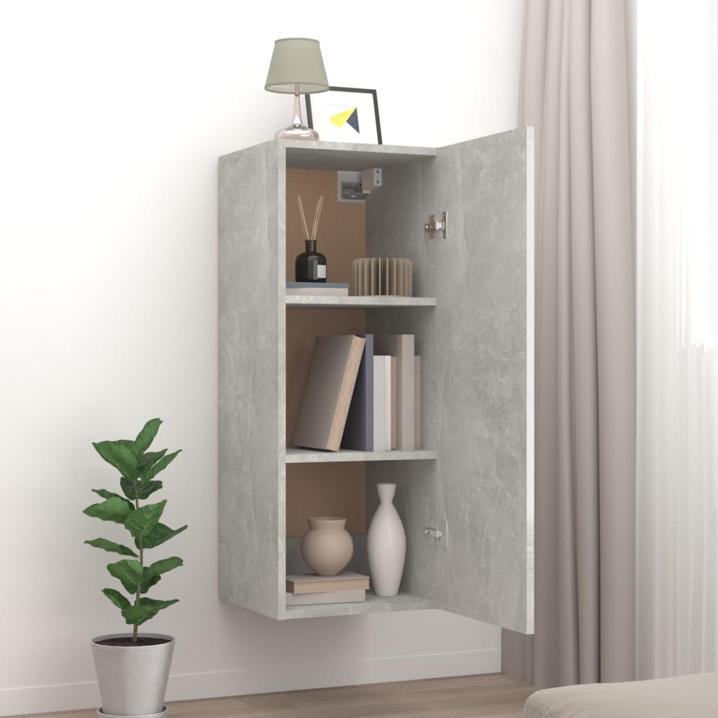 Armadietto a Muro Grigio Cemento 34,5x34x90cm Legno Multistrato