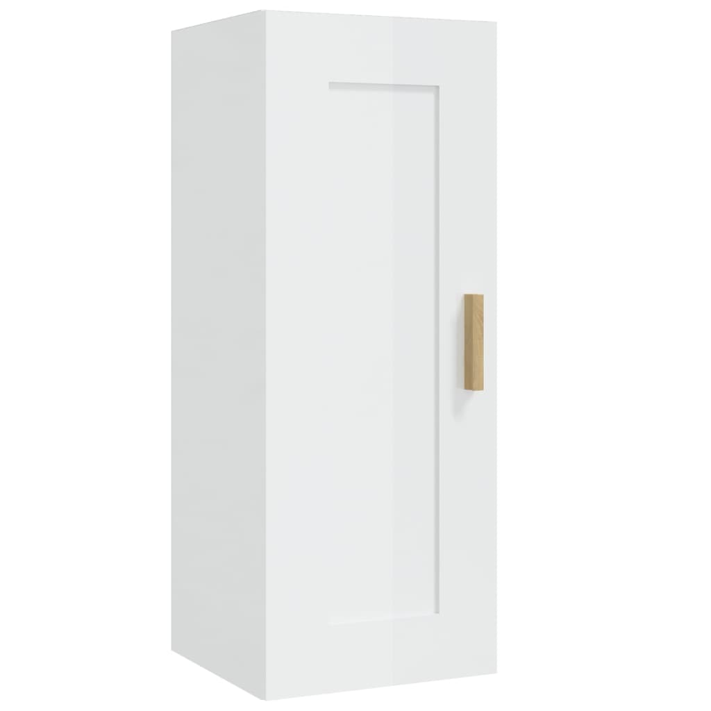 Armadietto a Muro Bianco Lucido 35x34x90 cm Legno Multistrato