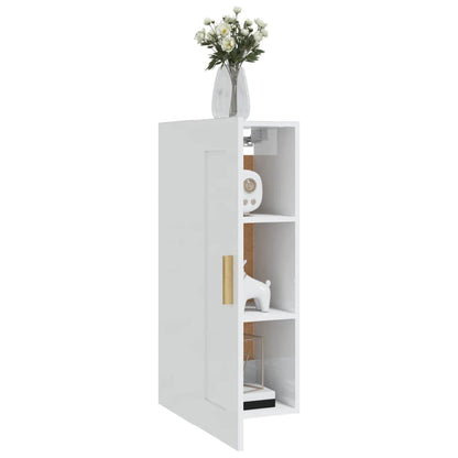 Armadietto a Muro Bianco Lucido 35x34x90 cm Legno Multistrato