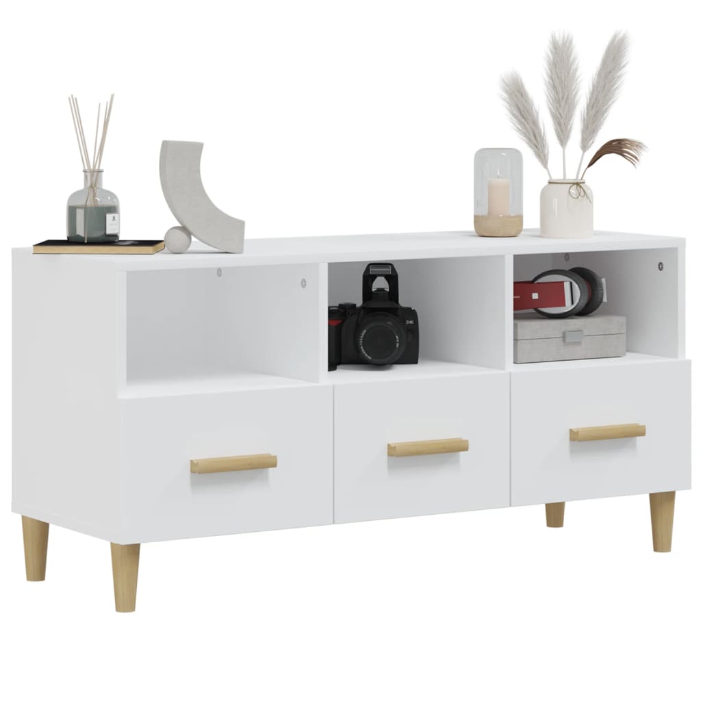 Mobile Porta TV Bianco Lucido 102x36x50 cm in Legno Multistrato