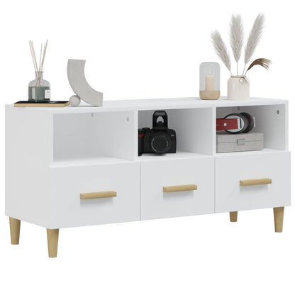 Mobile Porta TV Bianco Lucido 102x36x50 cm in Legno Multistrato