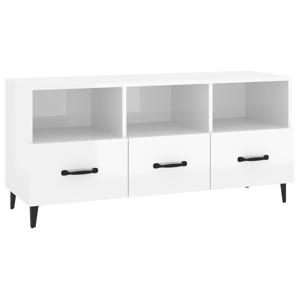 Mobile Porta TV Bianco Lucido 102x35x50 cm in Legno Multistrato