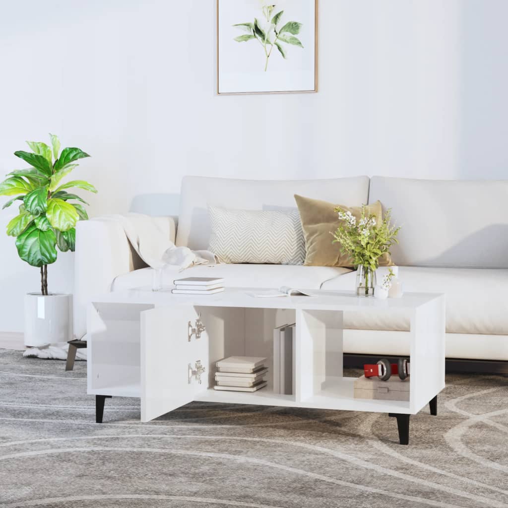 Tavolino da Salotto Bianco Lucido 102x50x40cm Legno Multistrato