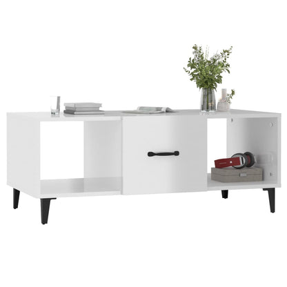 Tavolino da Salotto Bianco Lucido 102x50x40cm Legno Multistrato