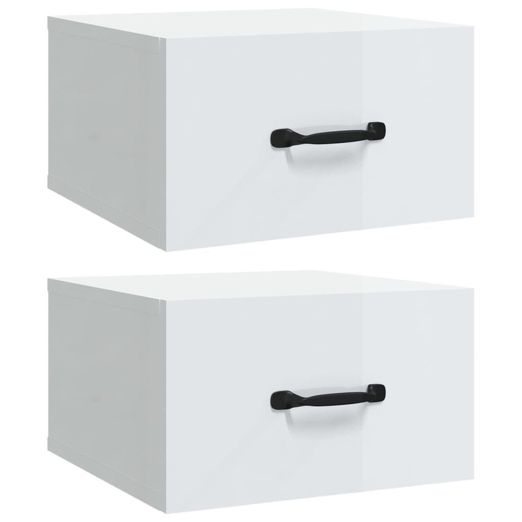 Comodini a Muro 2 pz Bianco Lucido 35x35x20 cm