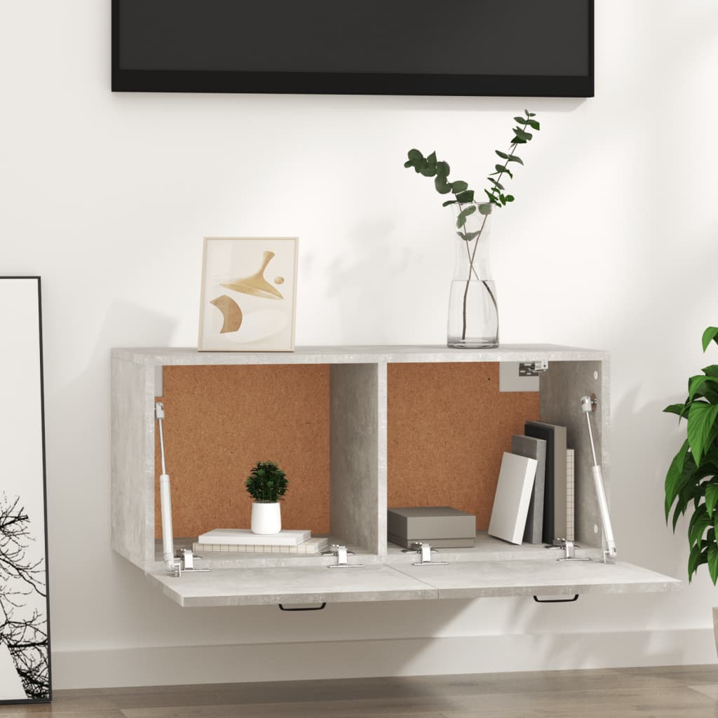 Mobile a Parete Grigio Cemento 80x36,5x35 cm Legno Multistrato