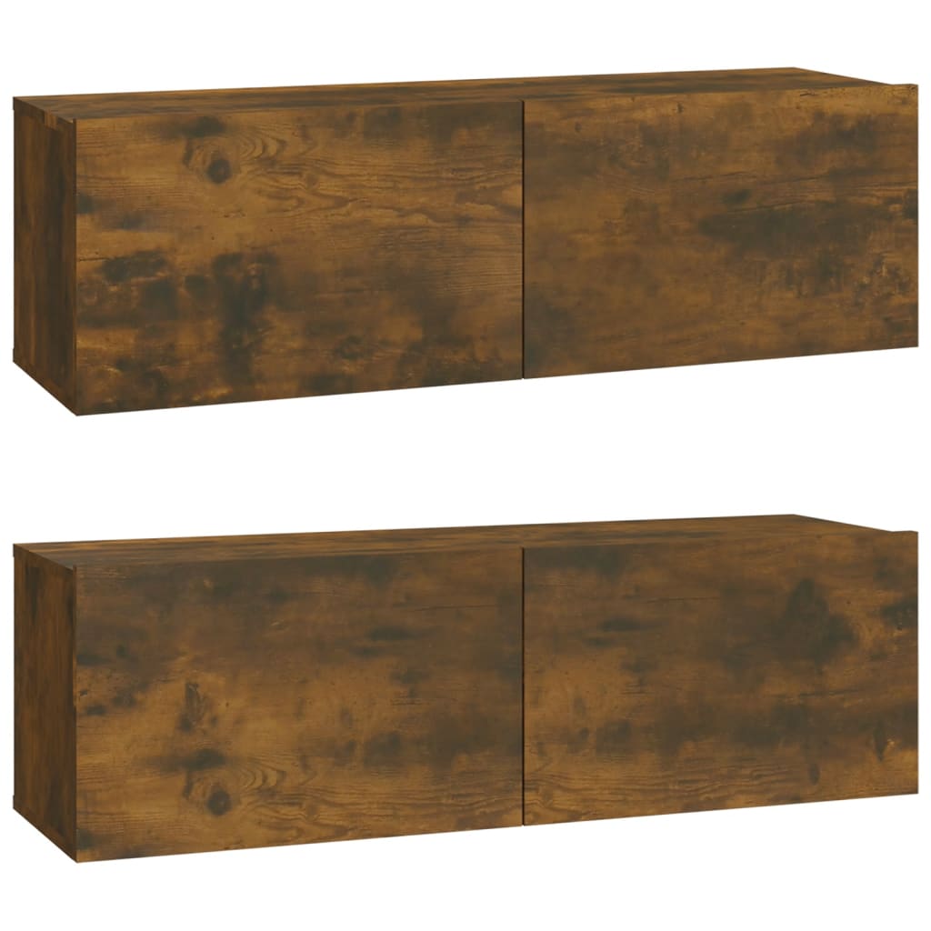 Mobili TV Parete 2pz Rovere Fumo 100x30x30 cm Legno Multistrato