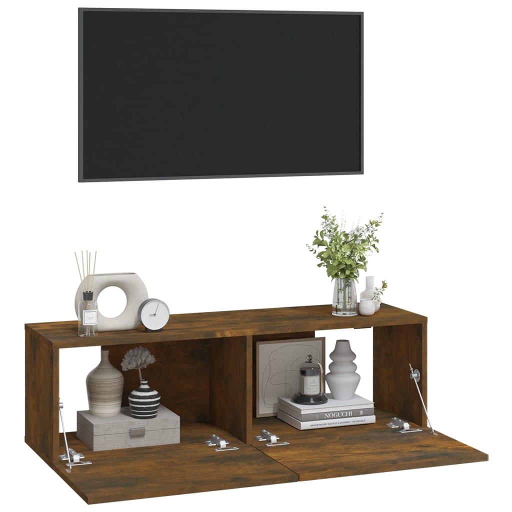 Mobili TV Parete 2pz Rovere Fumo 100x30x30 cm Legno Multistrato