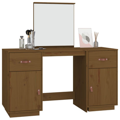 Set Toeletta con Specchio Marrone ambra Legno Massello di Pino