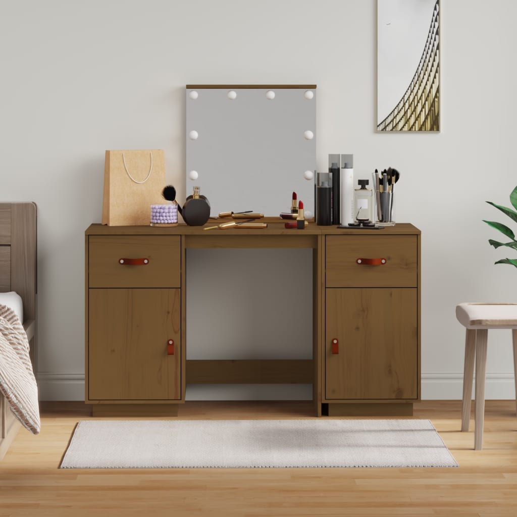 Set Toeletta con LED Marrone ambra in Legno Massello di Pino