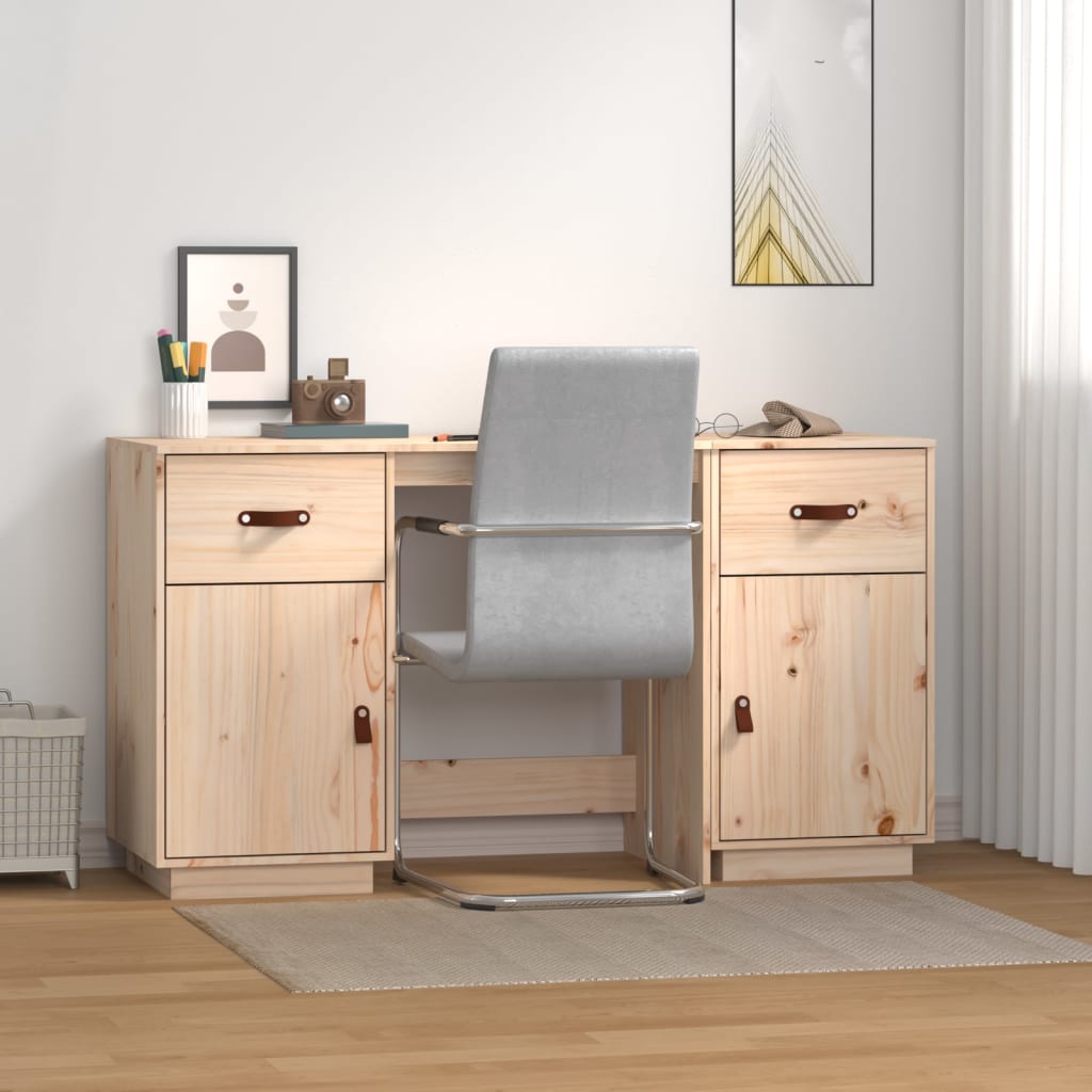 Scrivania con Armadietti 135x50x75 cm in Legno Massello di Pino