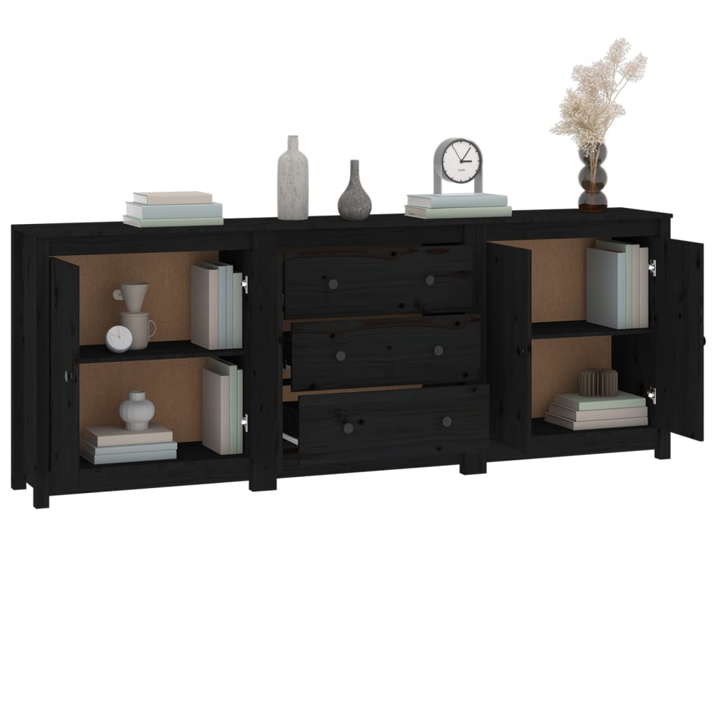 Credenza Nera 210x35x80 cm in Legno Massello di Pino