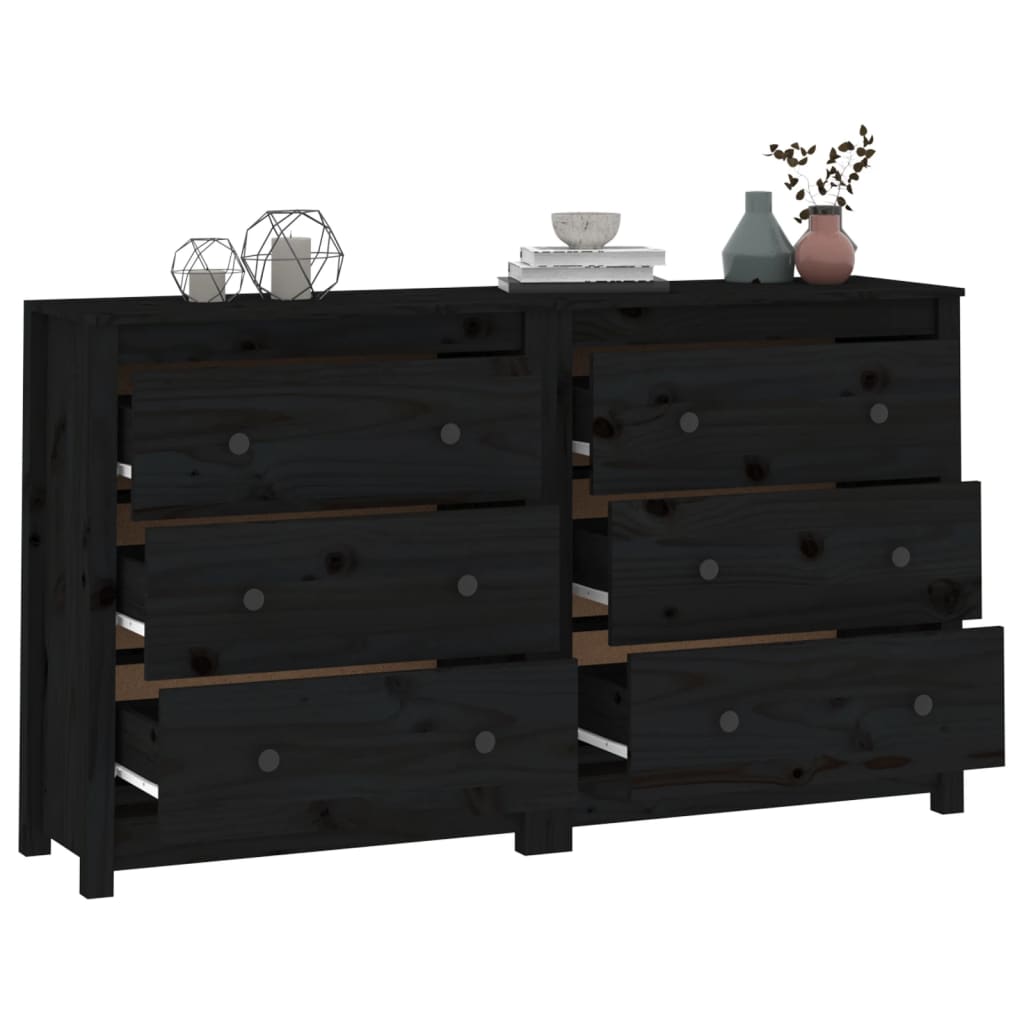 Credenza Nera 140x35x80 cm in Legno Massello di Pino