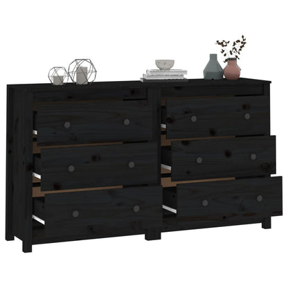 Credenza Nera 140x35x80 cm in Legno Massello di Pino