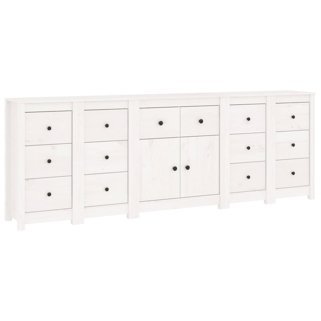 Credenza Bianca 230x35x80 cm in Legno Massello di Pino